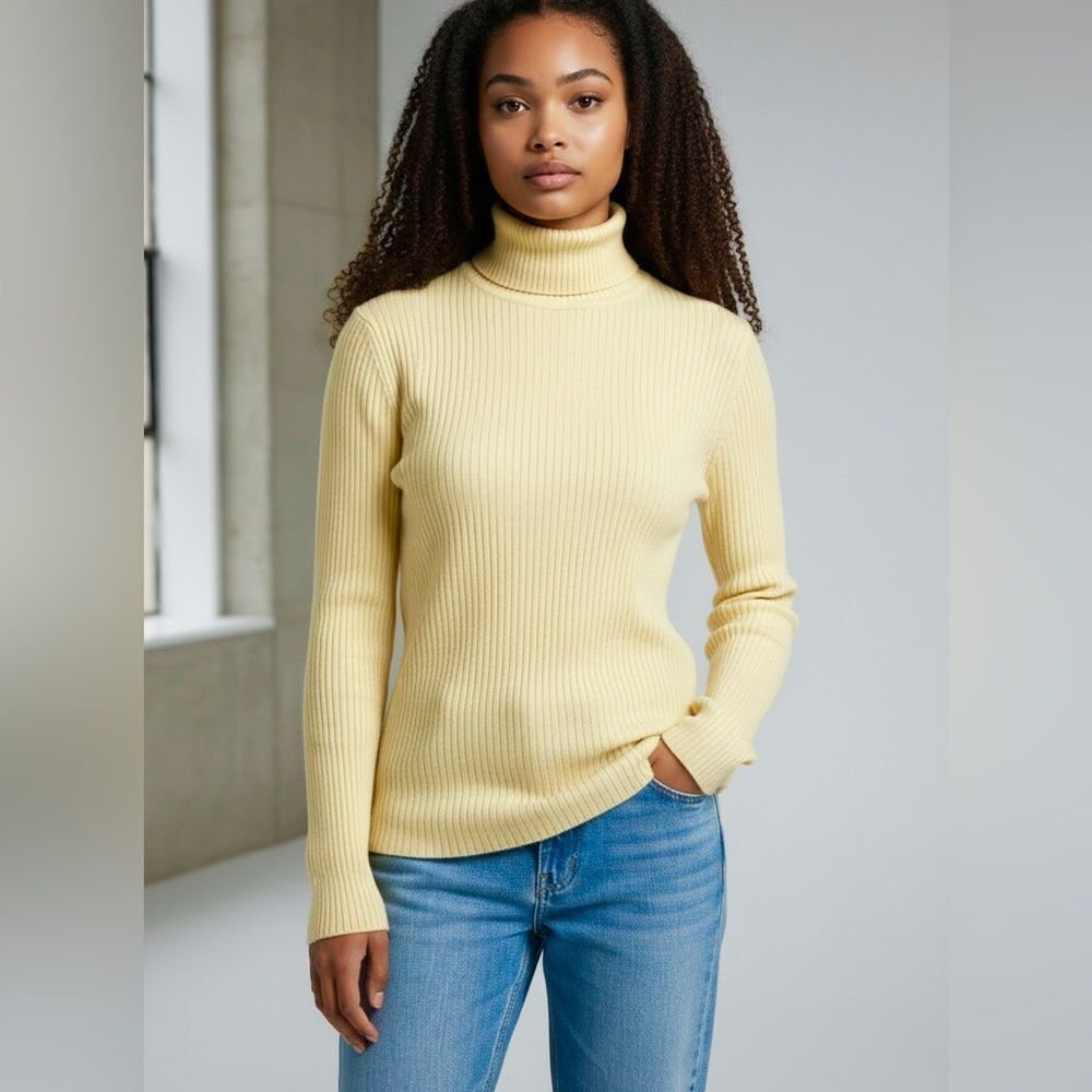 Brooks Brothers Wool Turtleneck Sweater Yellow Rib Knit Women's size S Vintage